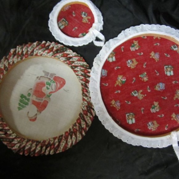 VTG ROUND EMBROIDERY HOOP WALL ART HOLIDAY MOTIF, 3 SET DIFFERENT SIZES - Picture 6 of 6